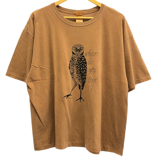 "Owl Motif" ガーメントダイ テラコッタブラウン プリントT